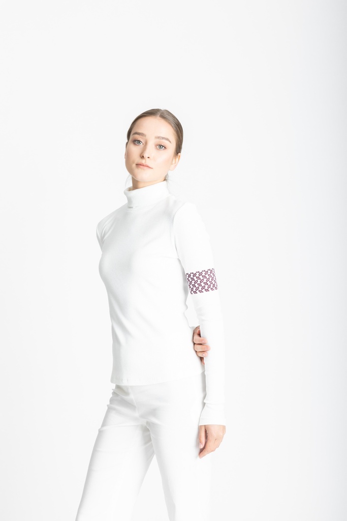 Chic High Neck Long Sleeve Top (White)