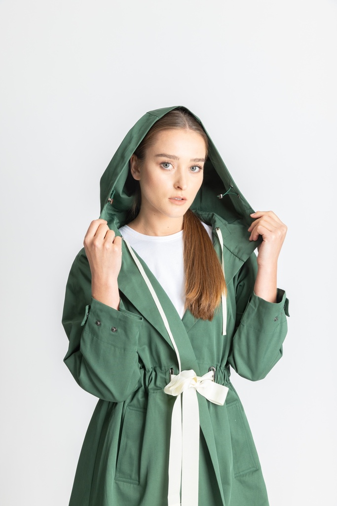 Hooded Belted trench coat (Green)