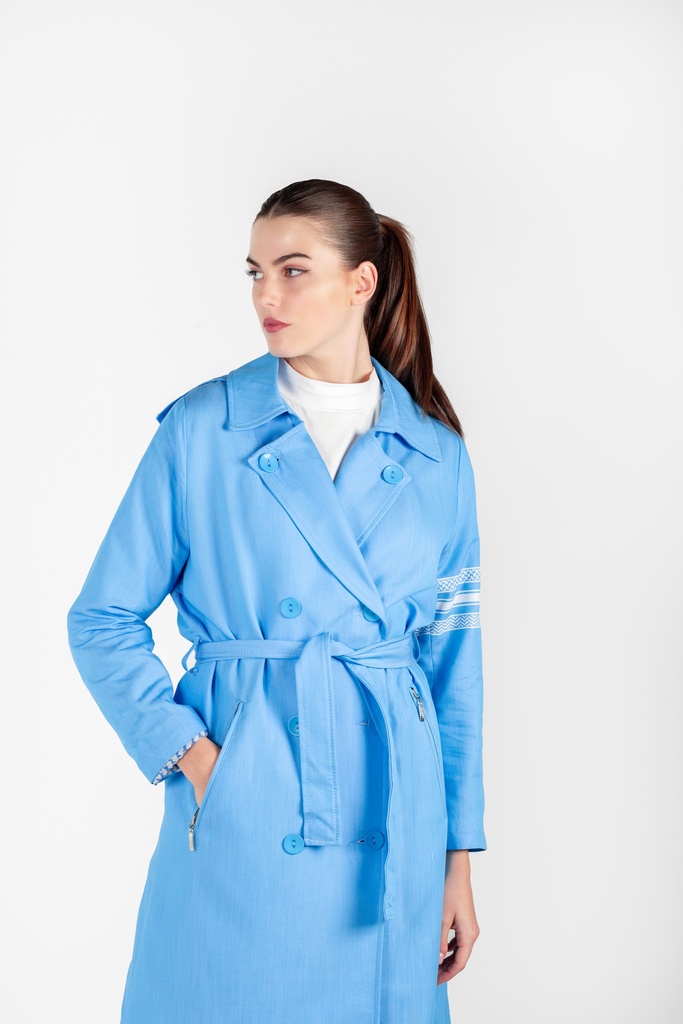 BLUE HOODED TRENCH COAT