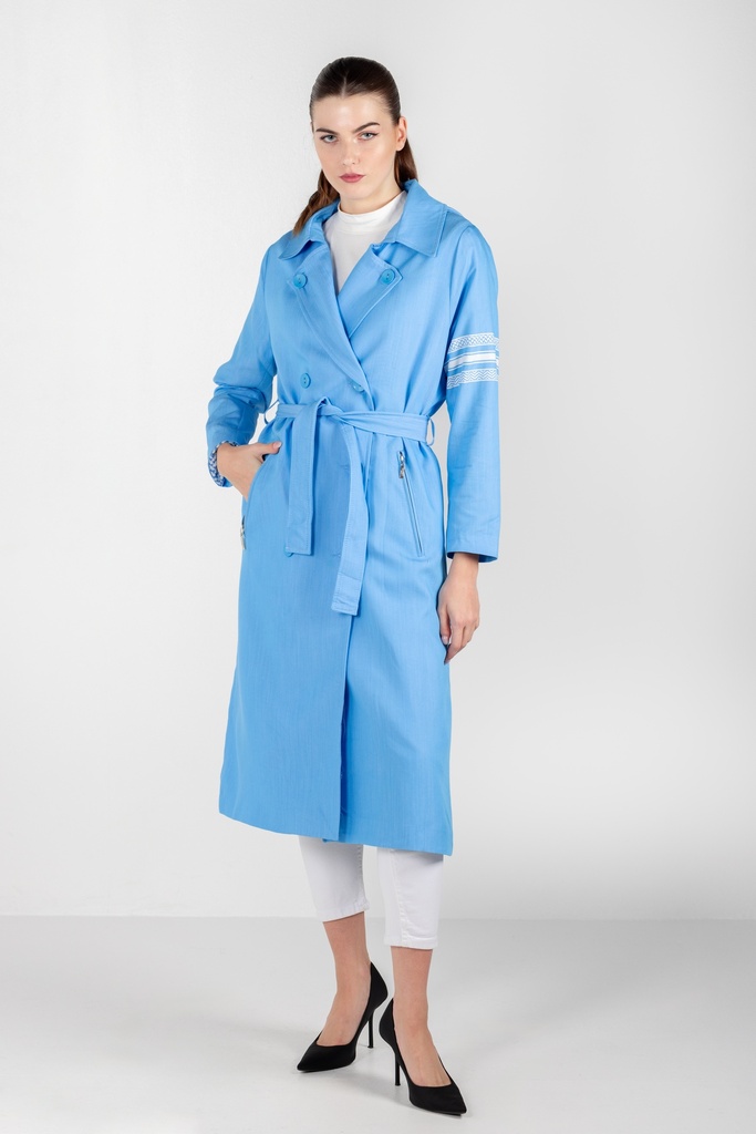 Blue Hooded Trench Coat